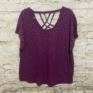 Lane Bryant Purple Gold Polka Dot Strappy Back T Shirt
